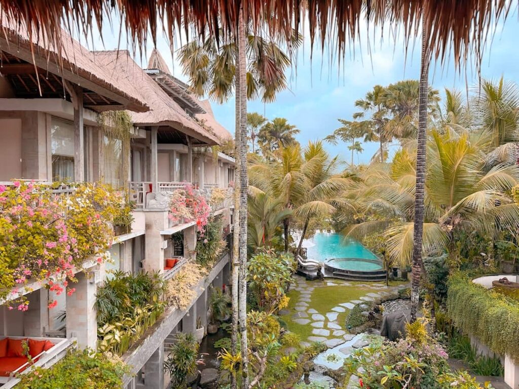 This is The Udaya Hotel Ubud, Bali — surrounded by lush greenery and honestly so peaceful the moment you arrive.