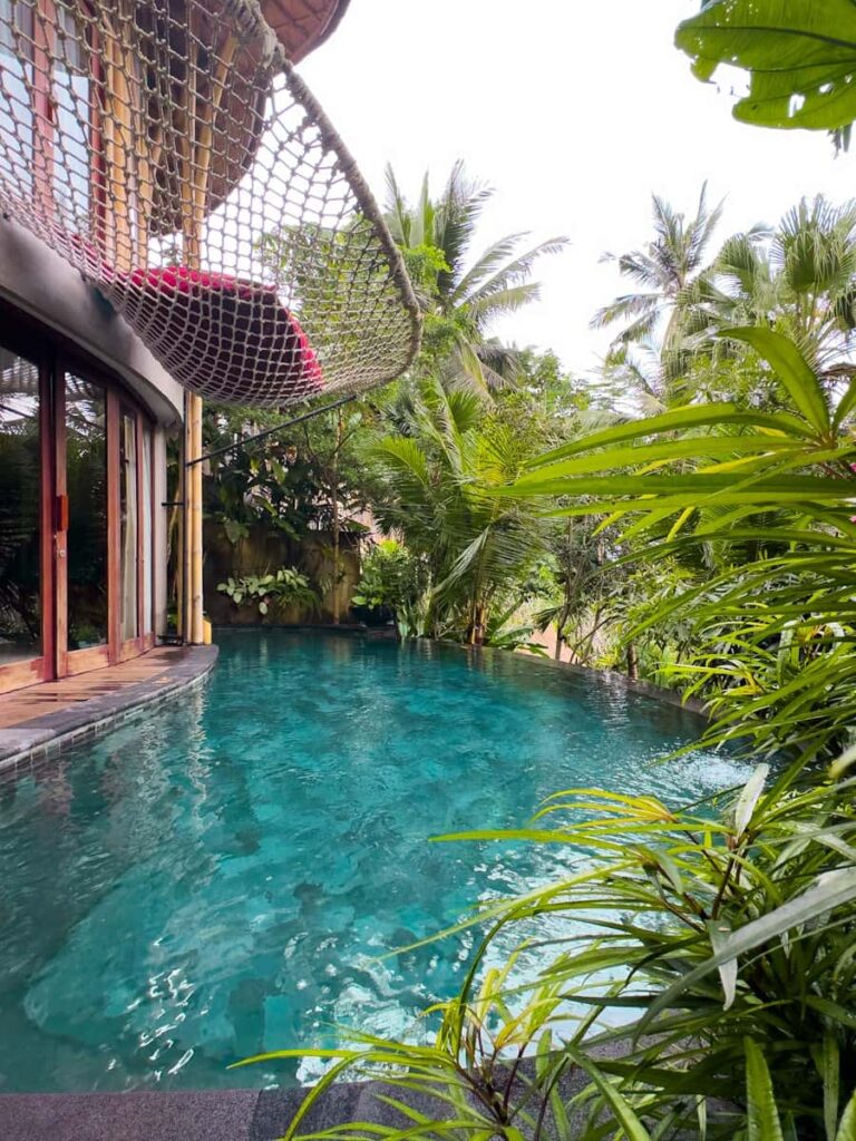 Our private pool inside the royal duplex villa at The Udaya Hotel & Spa in Ubud — so private and perfect for relaxing and switching off